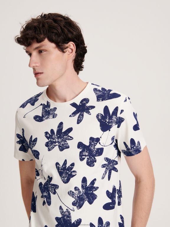 cremă Reserved bărbați îmbrăcăminte tricou regulat cu imprimeu 648HZ1322