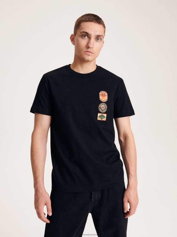 negru Reserved bărbați îmbrăcăminte tricou confortabil cu imprimeu regulat 648HZ1177