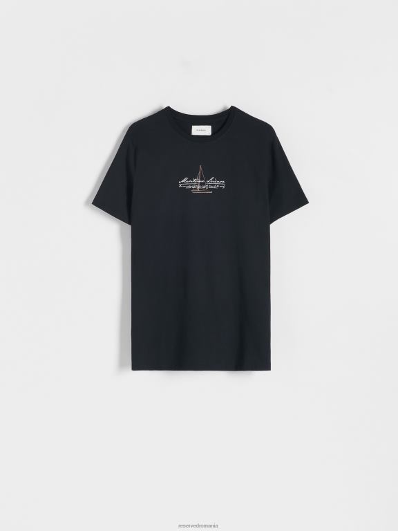 negru Reserved bărbați îmbrăcăminte tricou confortabil cu imprimeu regulat 648HZ1214