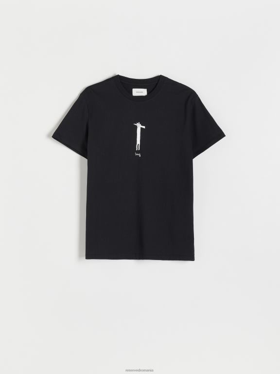 negru Reserved bărbați îmbrăcăminte tricou nou regular cu imprimeu 648HZ1244