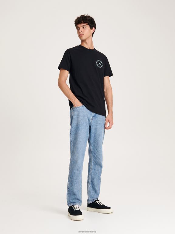 negru Reserved bărbați îmbrăcăminte tricou regulat cu imprimeu 648HZ1308