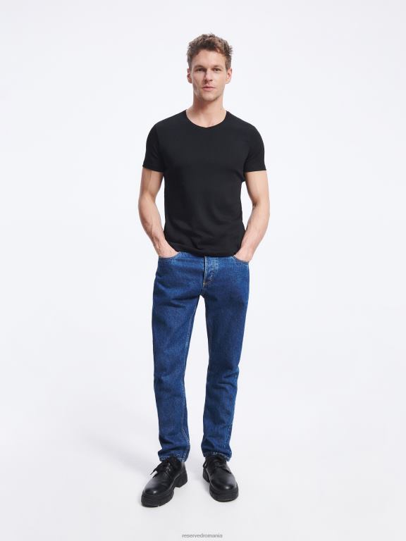 negru Reserved bărbați îmbrăcăminte tricou slim fit cu decolteu in V 648HZ1286