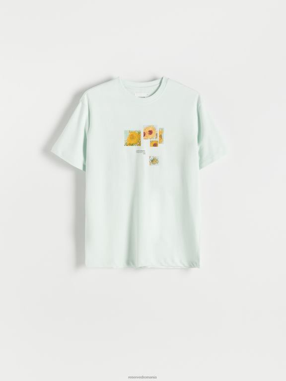 turcoaz pal Reserved bărbați îmbrăcăminte tricou nou regular cu imprimeu 648HZ1254