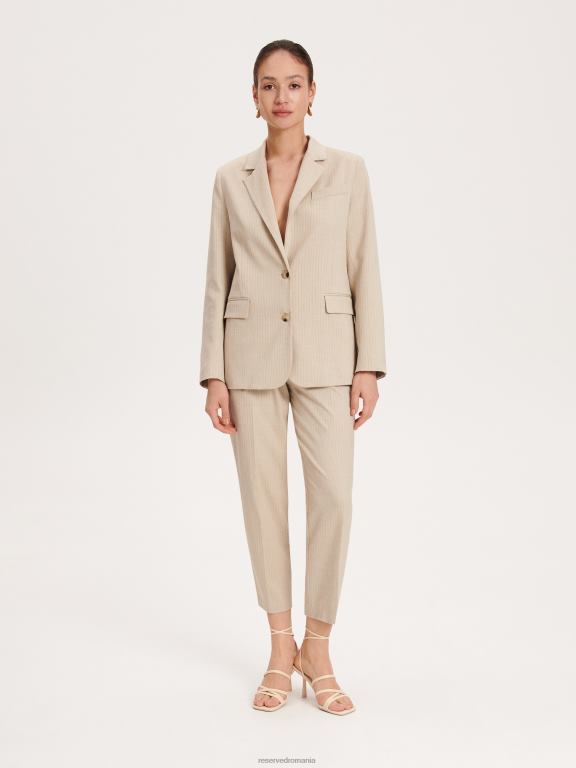 bej Reserved femei îmbrăcăminte pantaloni eleganti cu dungi 648HZ711
