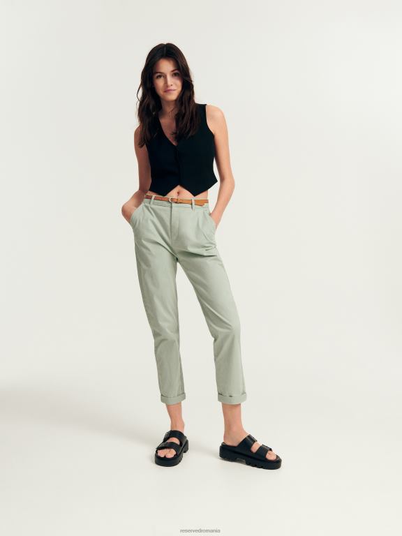 verde palid Reserved femei îmbrăcăminte pantaloni chino cu centura 648HZ689