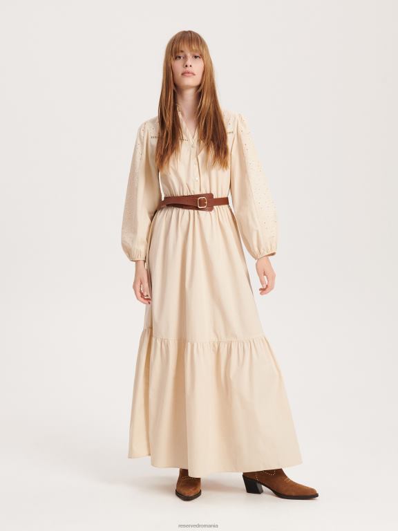 bej Reserved femei îmbrăcăminte rochie maxi din bumbac 648HZ34