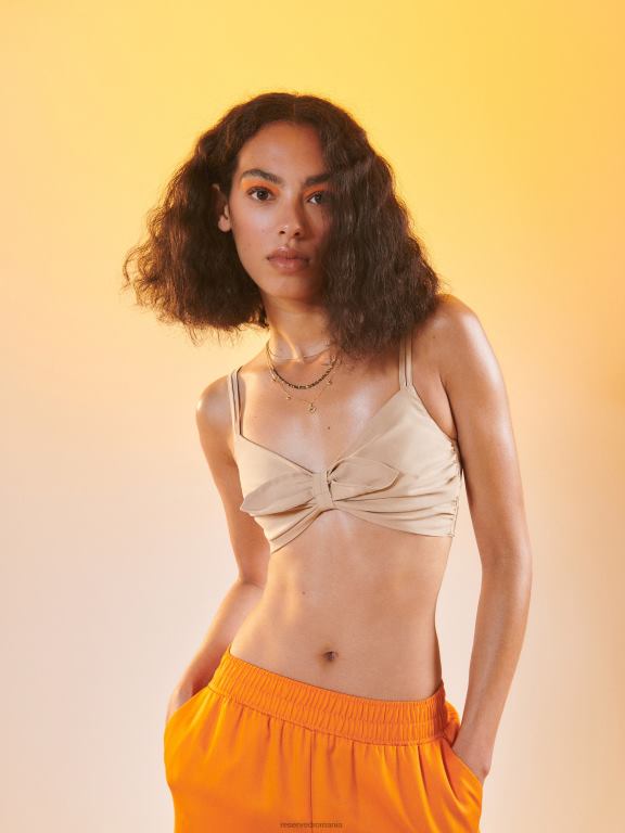 bej Reserved femei îmbrăcăminte crop top cu detaliu cravată 648HZ367