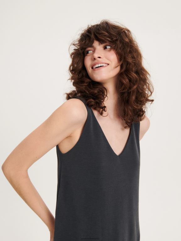 gri inchis Reserved femei îmbrăcăminte top bogat modal cu fit regulat 648HZ461