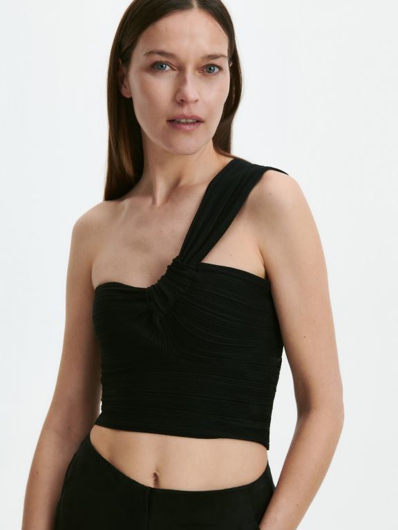 negru Reserved femei îmbrăcăminte crop top tricot în coastă 648HZ315