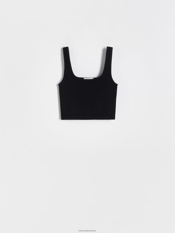 negru Reserved femei îmbrăcăminte crop top tricot în coastă 648HZ507