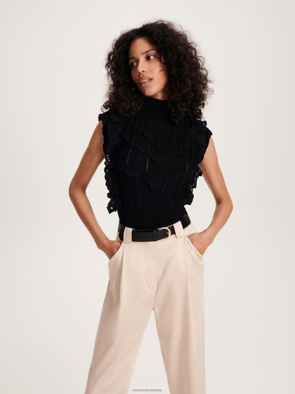 negru Reserved femei îmbrăcăminte bluză din jerseu bogat în viscoză 648HZ304