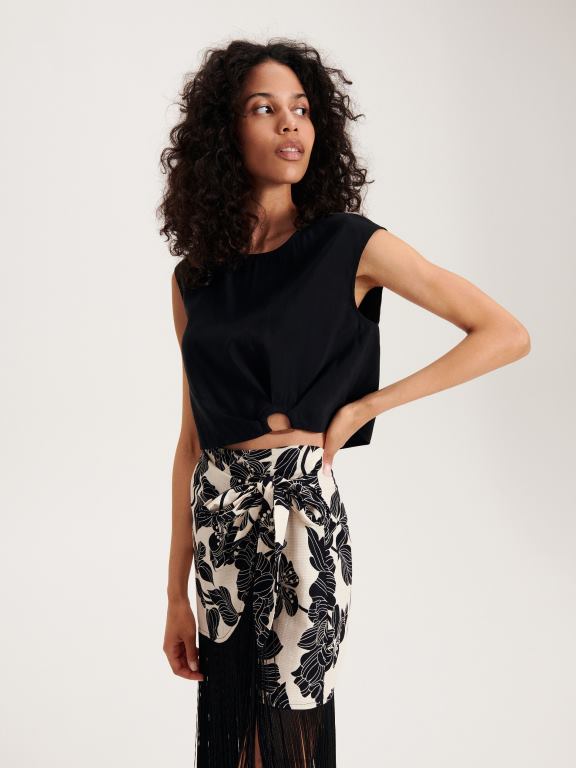 negru Reserved femei îmbrăcăminte bluza cu detaliu la gat 648HZ84