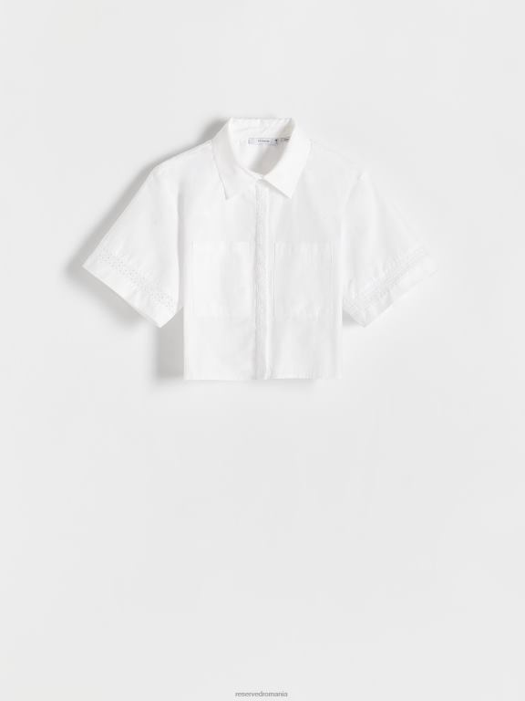 alb Reserved femei îmbrăcăminte cămașă cu inserții ajurate 648HZ340