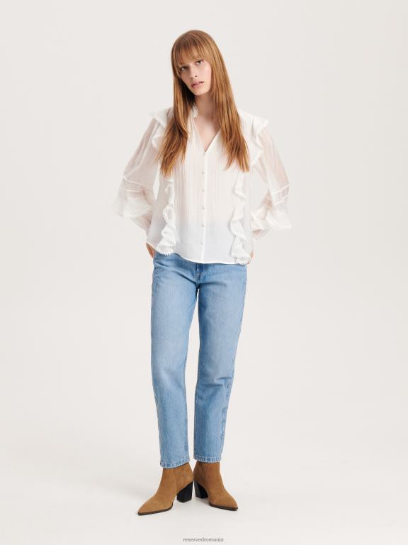cremă Reserved femei îmbrăcăminte cămașă cu detaliu cu volan 648HZ200