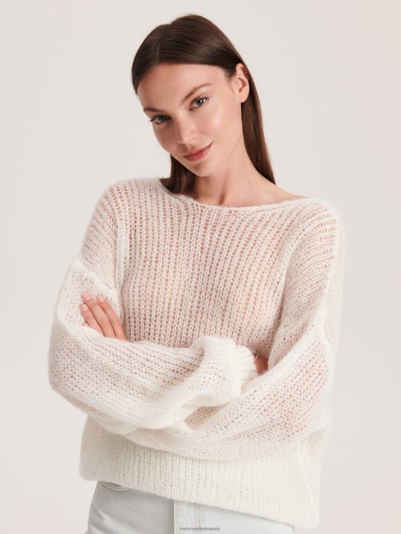 alb Reserved femei îmbrăcăminte pulover ajurat cu amestec de lână 648HZ912