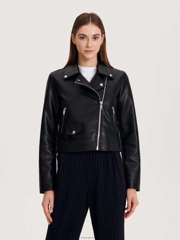 negru Reserved femei îmbrăcăminte geacă de motociclist din imitație de piele 648HZ868