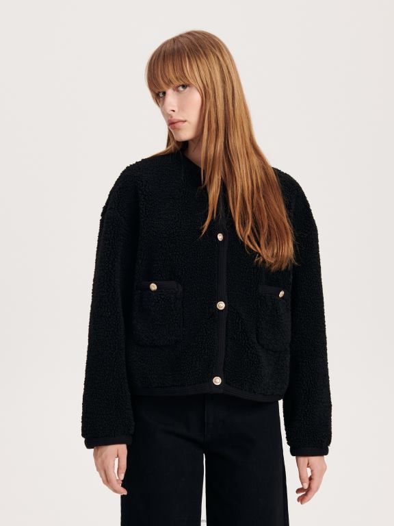 negru Reserved femei îmbrăcăminte jachetă din faux shearling 648HZ887