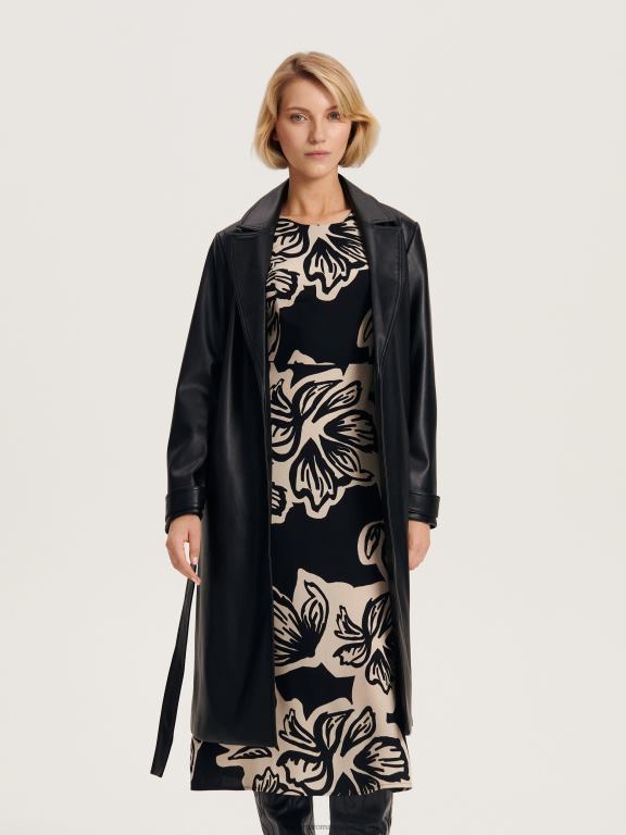 negru Reserved femei îmbrăcăminte palton din imitatie de piele 648HZ890