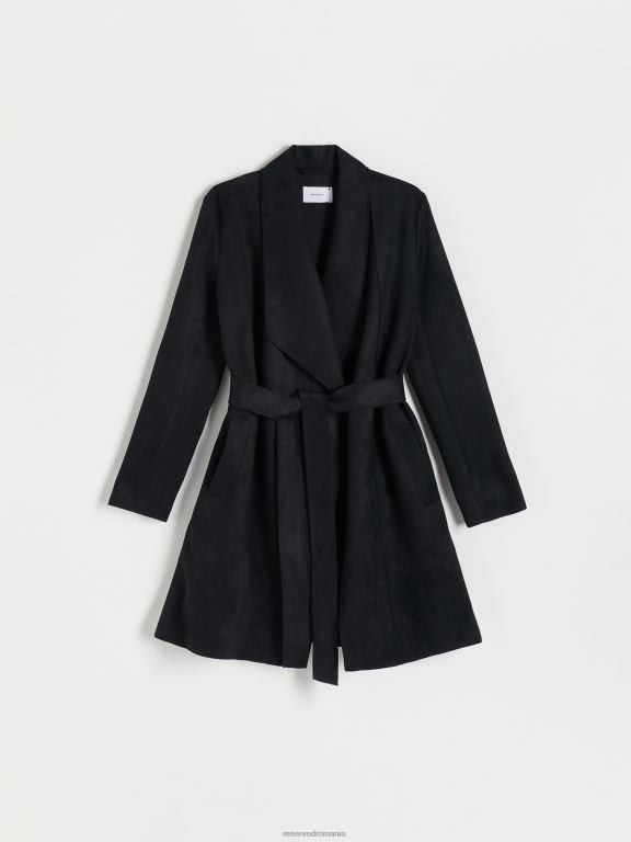 negru Reserved femei îmbrăcăminte palton din piele intoarsa artificiala 648HZ90