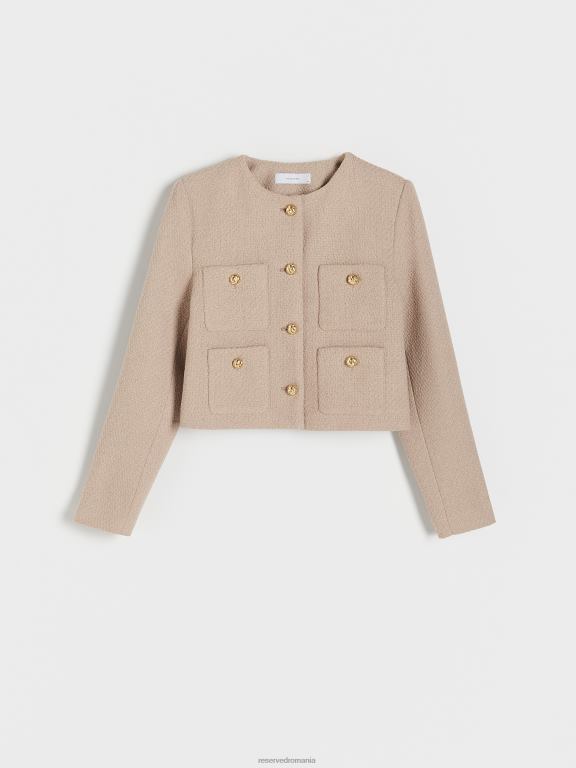bej Reserved femei îmbrăcăminte blazer cu nasturi aurii 648HZ3