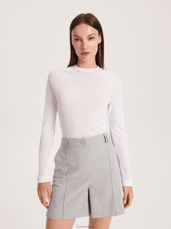 alb Reserved femei îmbrăcăminte tricou cu mânecă lungă bogat în viscoză 648HZ380