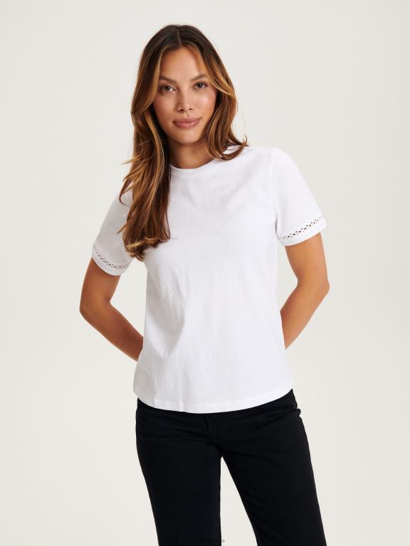 alb Reserved femei îmbrăcăminte tricou cu maneca decorativa 648HZ416