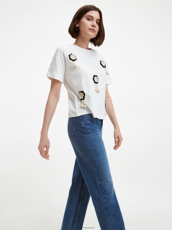 alb Reserved femei îmbrăcăminte tricou cu model brodat 648HZ454