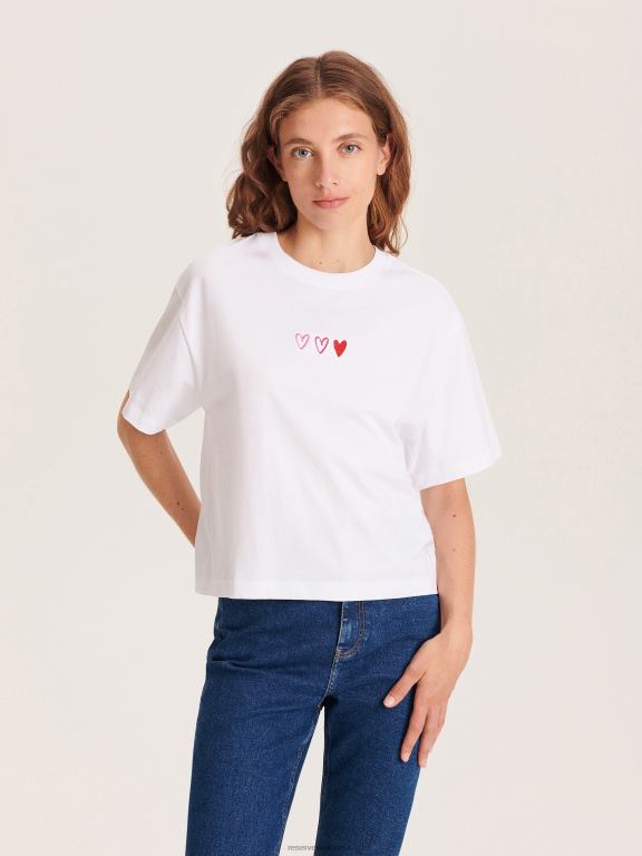 alb Reserved femei îmbrăcăminte tricou regulat cu broderie 648HZ429