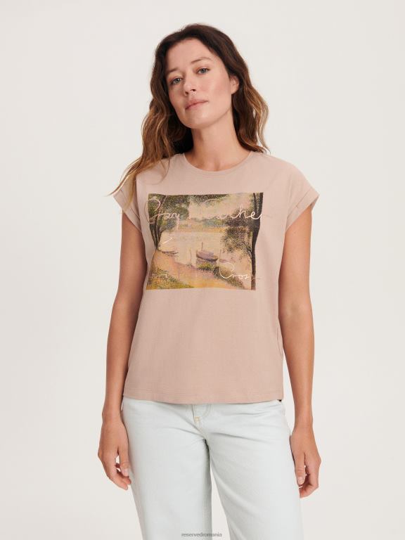 bej Reserved femei îmbrăcăminte tricou kimono cu imprimeu 648HZ15