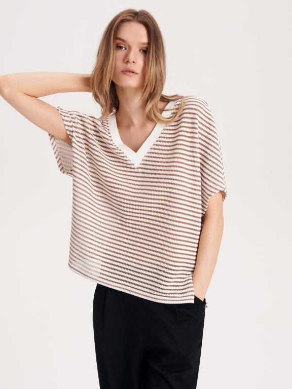 bej Reserved femei îmbrăcăminte tricou nou regular fit 648HZ458