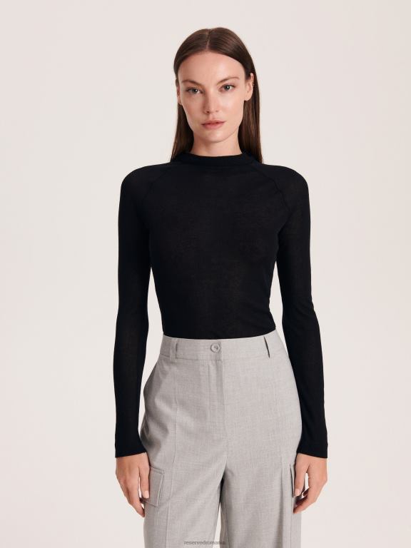 negru Reserved femei îmbrăcăminte tricou cu mânecă lungă bogat în viscoză 648HZ414