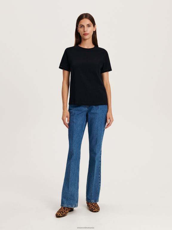 negru Reserved femei îmbrăcăminte tricou cu maneca decorativa 648HZ423