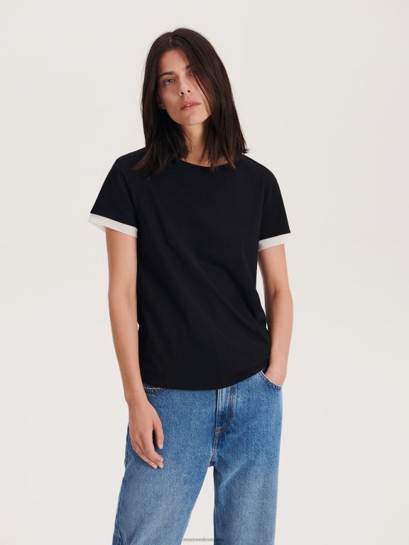 negru Reserved femei îmbrăcăminte tricou cu potrivire regulata 648HZ392