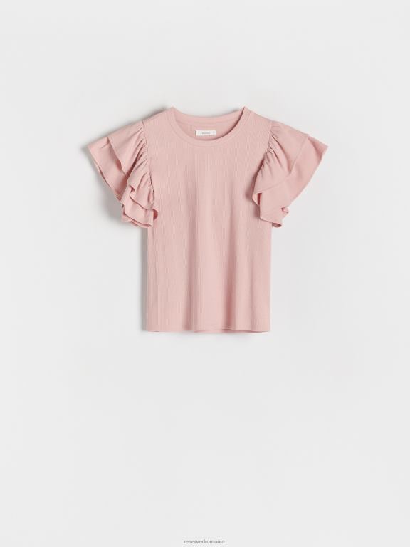 roz pastel Reserved femei îmbrăcăminte tricou cu detalii cu volane 648HZ444