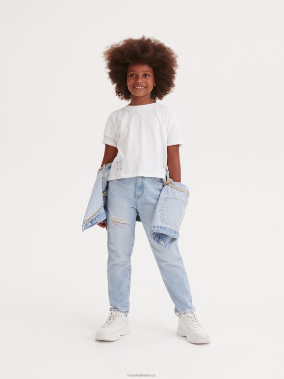 albastru Reserved fetelor îmbrăcăminte blugi mom fit distressed 648HZ1919