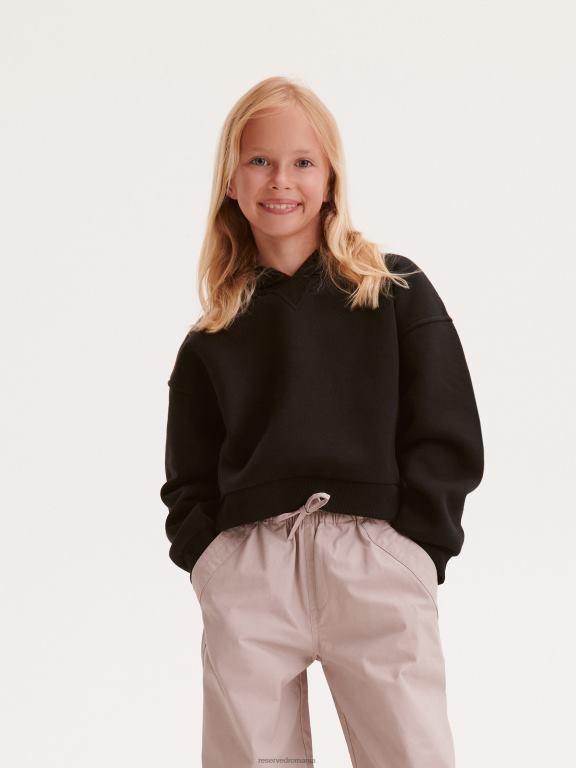 negru Reserved fetelor îmbrăcăminte hanorac cu gluga 648HZ1957