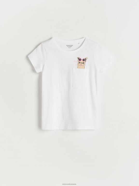 alb Reserved fetelor îmbrăcăminte tricou din bumbac cu buzunar 648HZ1734