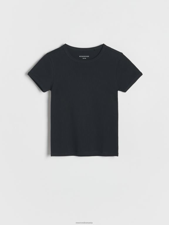 negru Reserved fetelor îmbrăcăminte tricou bogat din bumbac tricot în coastă 648HZ1850