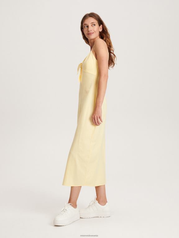 lumină galbenă Reserved femei îmbrăcăminte rochie midi cu cravată în talie 648HZ230