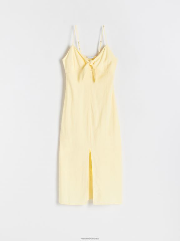 lumină galbenă Reserved femei îmbrăcăminte rochie midi cu cravată în talie 648HZ230