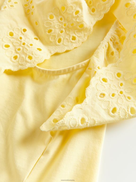 lumină galbenă Reserved femei îmbrăcăminte tricou cu mâneci din broderie engleză 648HZ486