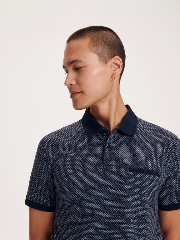 marina Reserved bărbați îmbrăcăminte Tricou polo cu croială normală cu micro imprimeu 648HZ1112