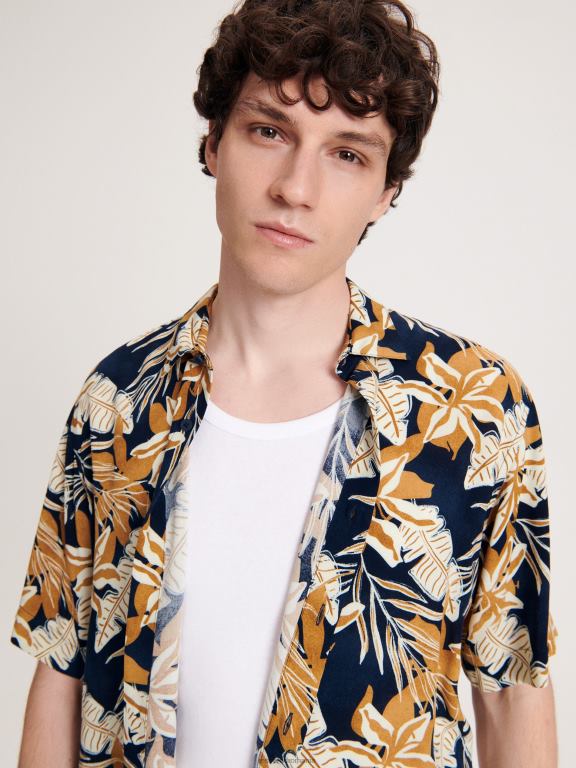 marina Reserved bărbați îmbrăcăminte cămașă din viscoză cu potrivire normală 648HZ1403