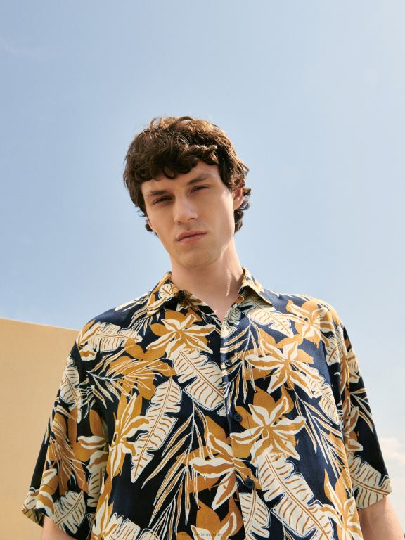 marina Reserved bărbați îmbrăcăminte cămașă din viscoză cu potrivire normală 648HZ1403