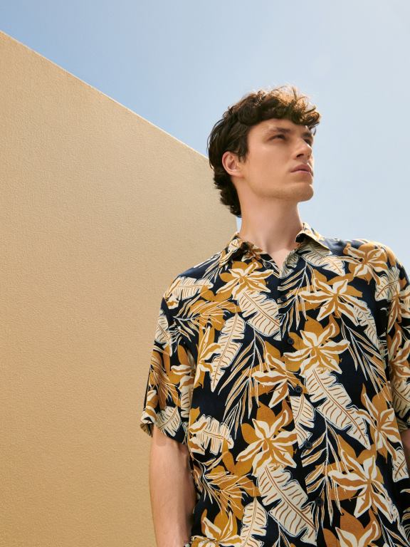 marina Reserved bărbați îmbrăcăminte cămașă din viscoză cu potrivire normală 648HZ1403