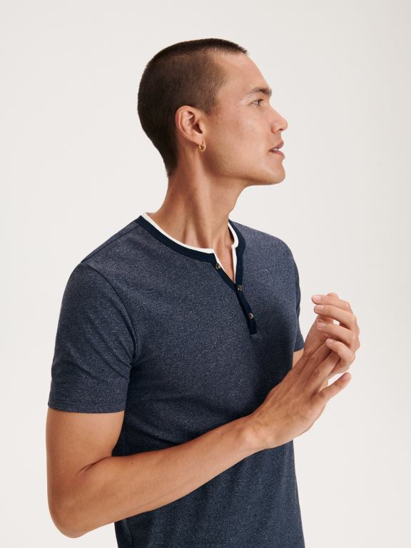 marina Reserved bărbați îmbrăcăminte tricou slim fit cu gât cu nasturi 648HZ1235