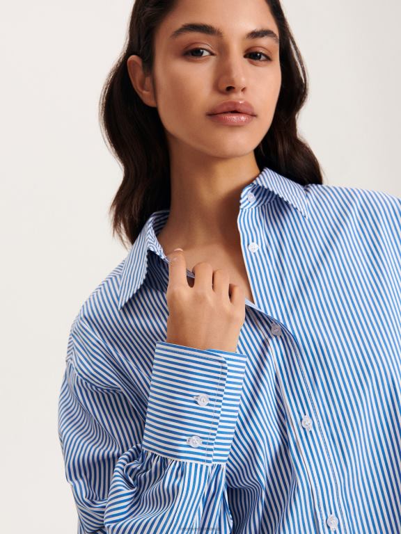 marina Reserved femei îmbrăcăminte cămașă din bumbac cu dungi 648HZ286