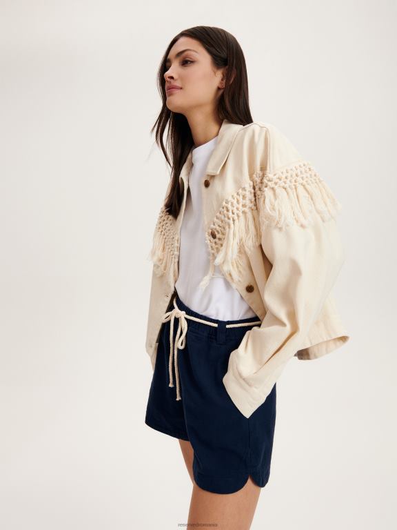 marina Reserved femei îmbrăcăminte pantaloni scurți din bumbac cu detaliu cravată 648HZ598