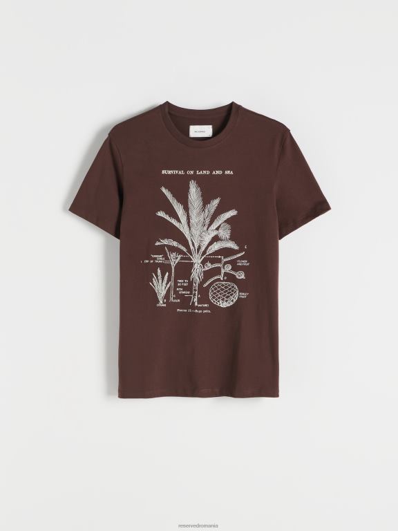 maro inchis Reserved bărbați îmbrăcăminte tricou nou regular cu imprimeu 648HZ1237