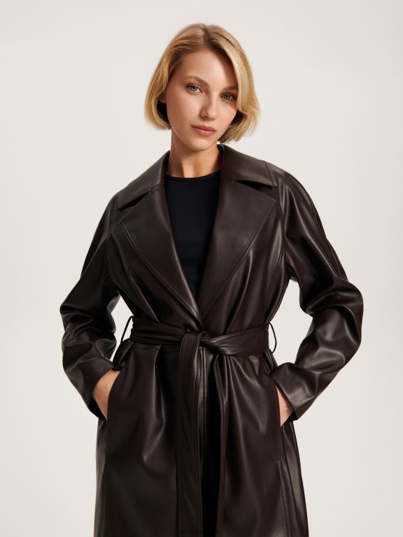 maro inchis Reserved femei îmbrăcăminte palton din imitatie de piele 648HZ880